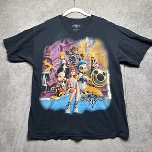 Vintage Disney Kingdom Hearts T Shirt Large Black Square Enix Y2K Video Game Tee